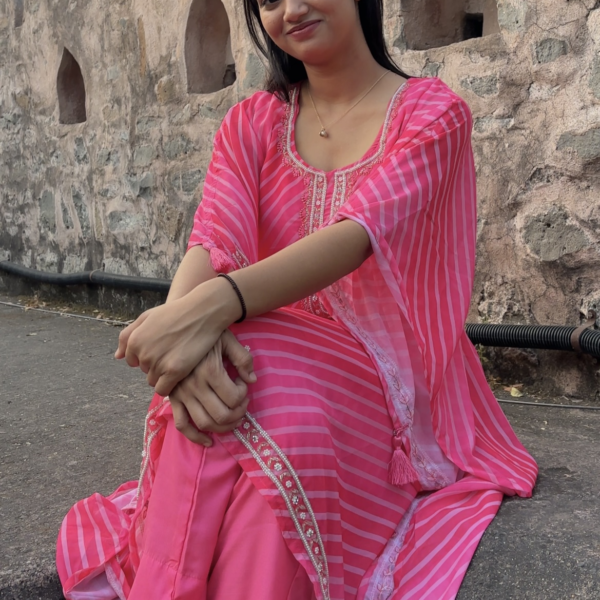 IMG_1555 Pink Georgette Leheria Kaftan Suit Set