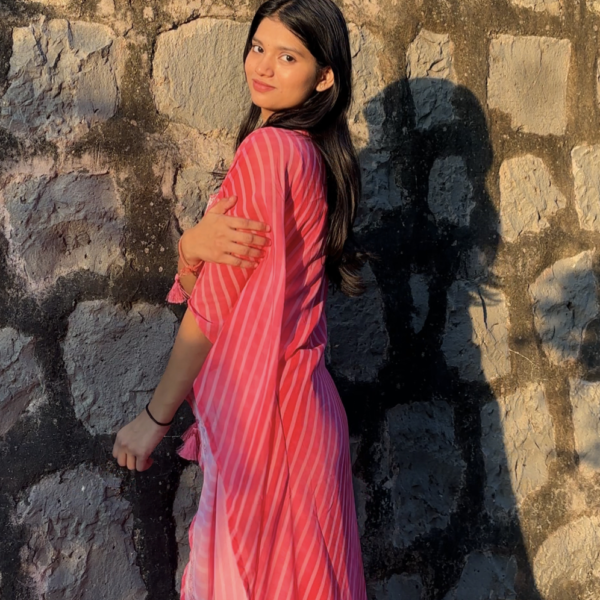 IMG_1558 Pink Georgette Leheria Kaftan Suit Set
