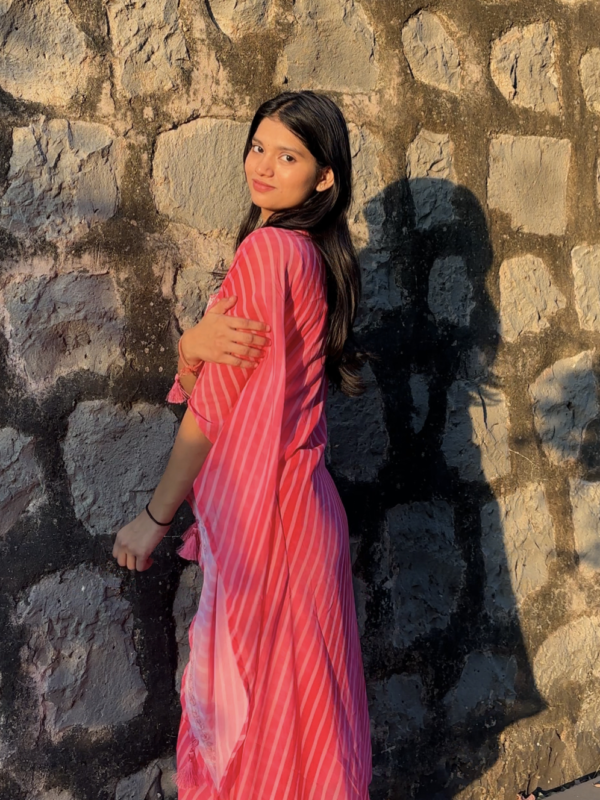 IMG_1558 Pink Georgette Leheria Kaftan Suit Set