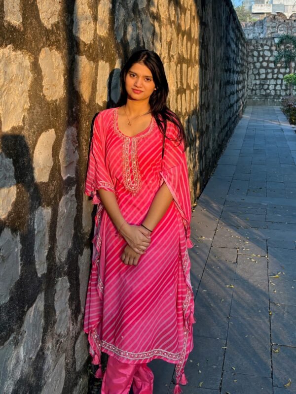 IMG_1563 Pink Georgette Leheria Kaftan Suit Set