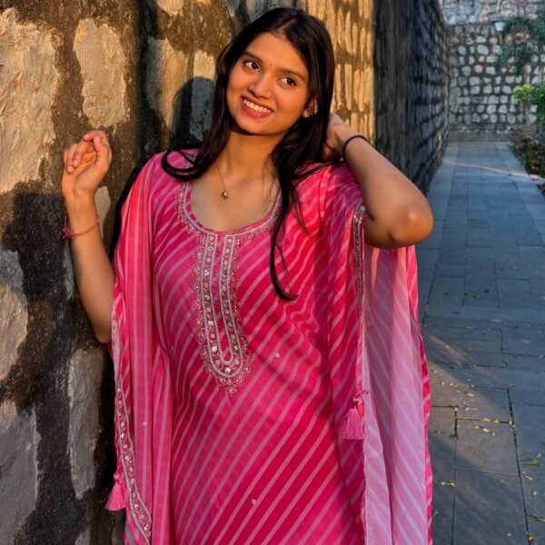 IMG_1564 Pink Georgette Leheria Kaftan Suit Set