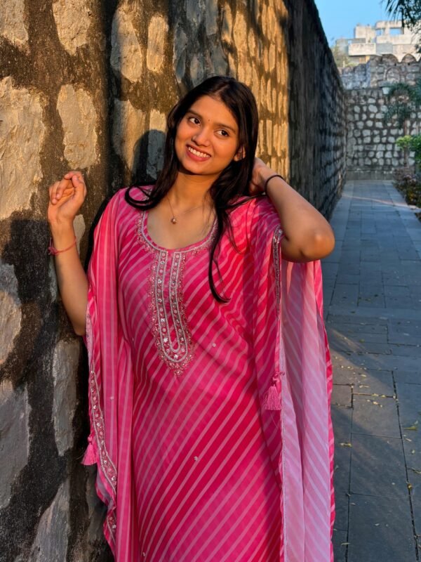 IMG_1564 Pink Georgette Leheria Kaftan Suit Set