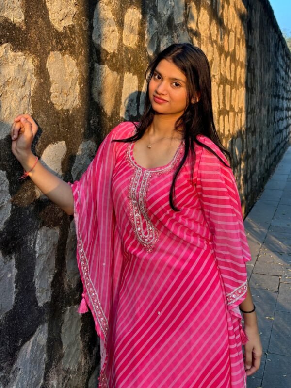 IMG_1565 Pink Georgette Leheria Kaftan Suit Set