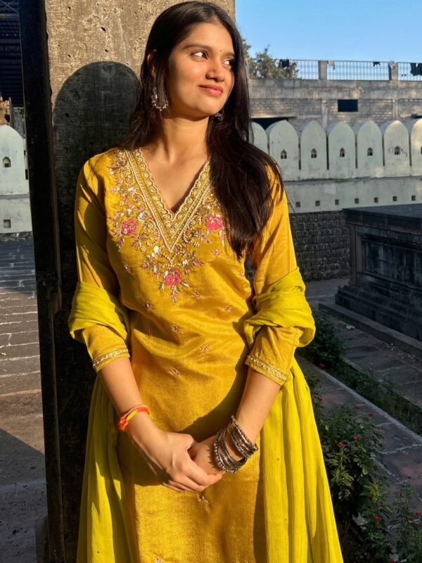 IMG_1663 V Neck Embroidered Straight Suit Set