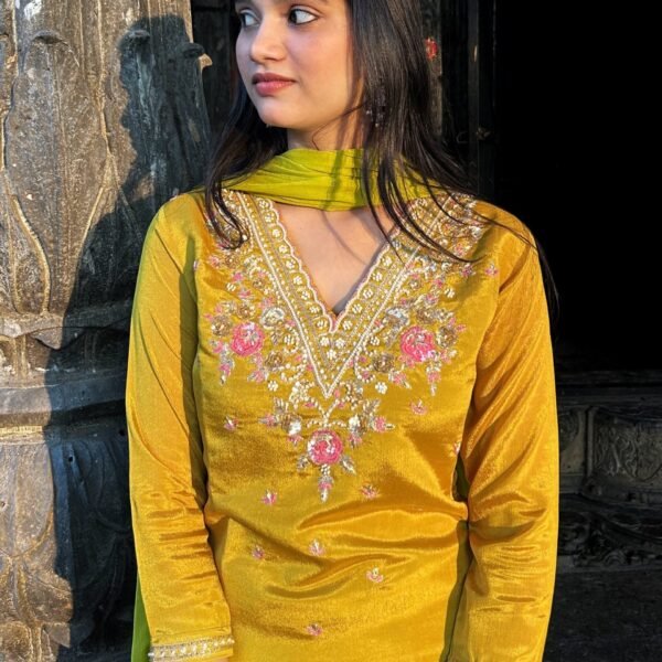 V Neck Embroidered Straight Suit Set
