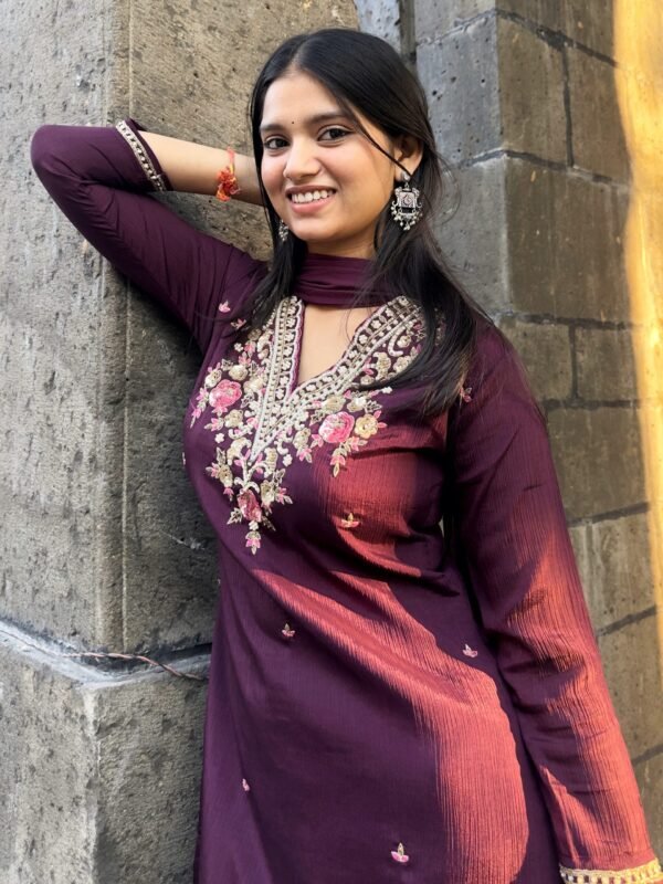 IMG_2135 V Neck Embroidered Straight Suit Set