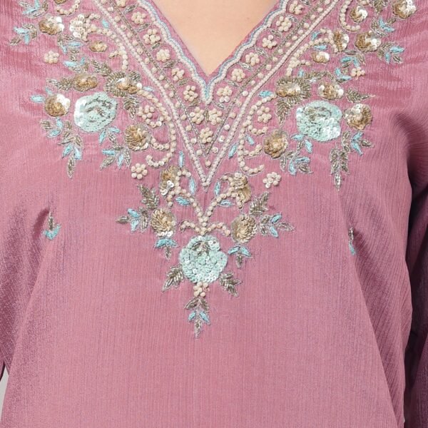 V Neck Embroidered Straight Suit Set