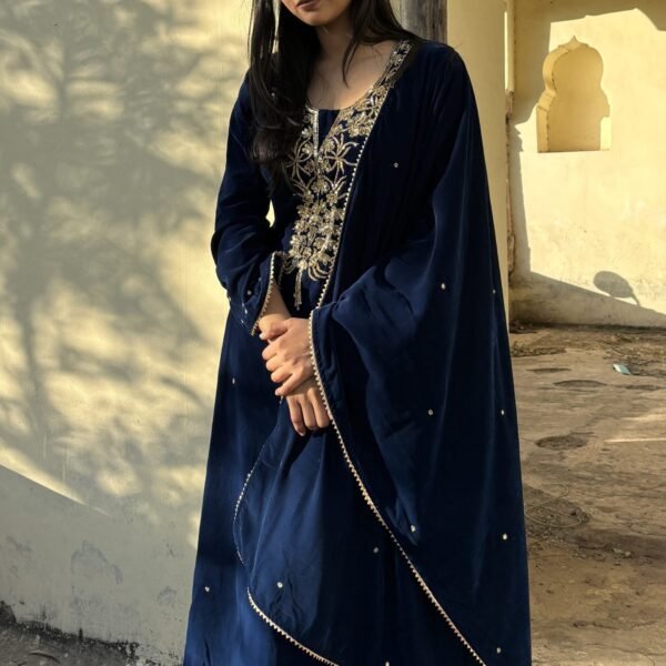 Peacock Blue Velvet Suit Set