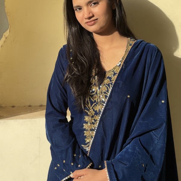 Peacock Blue Velvet Suit Set
