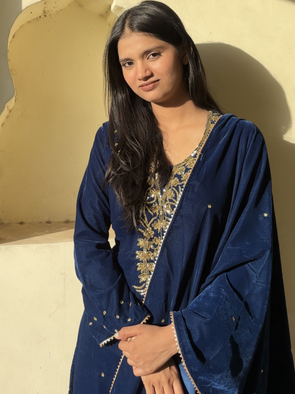Peacock Blue Velvet Suit Set