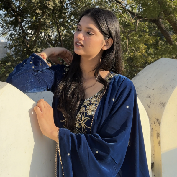 Peacock Blue Velvet Suit Set