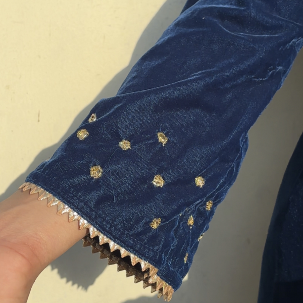 Peacock Blue Velvet Suit Set