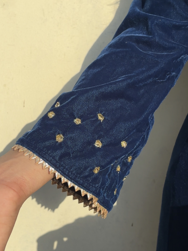Peacock Blue Velvet Suit Set