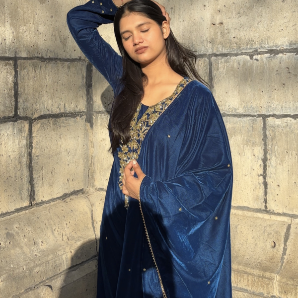 Peacock Blue Velvet Suit Set