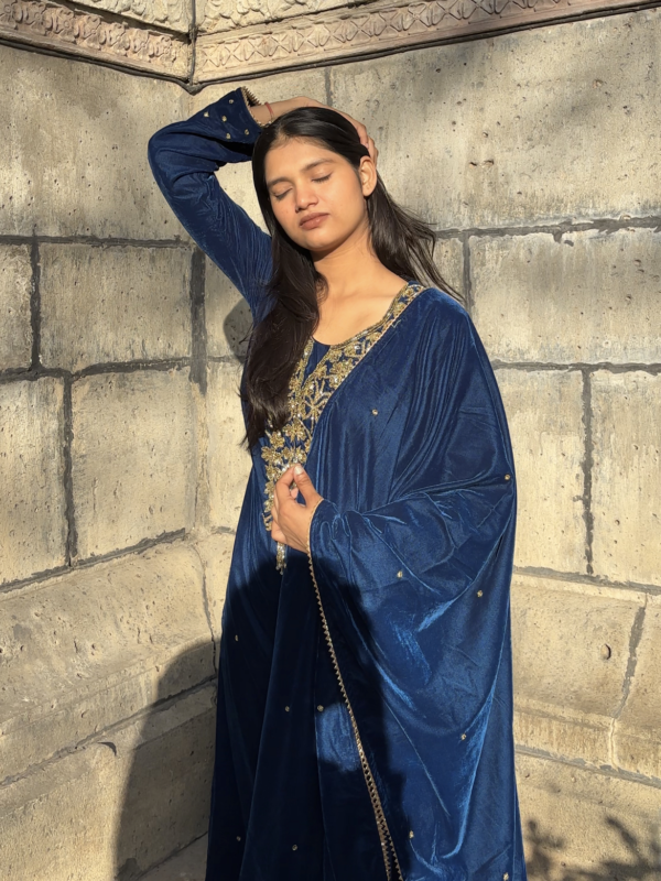 Peacock Blue Velvet Suit Set