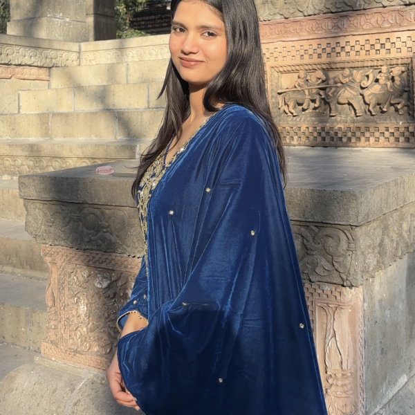 Peacock Blue Velvet Suit Set