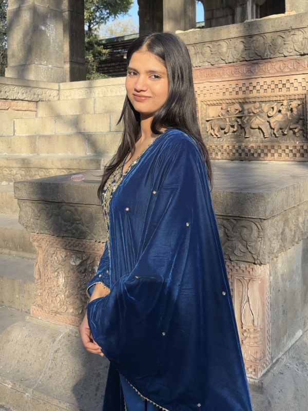 Peacock Blue Velvet Suit Set
