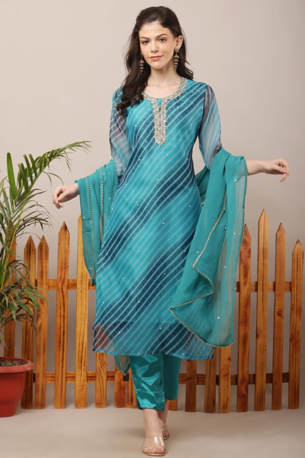 23 Jan- Maxkeystudio25678 Blue Organza Leheria Straight Suit Set