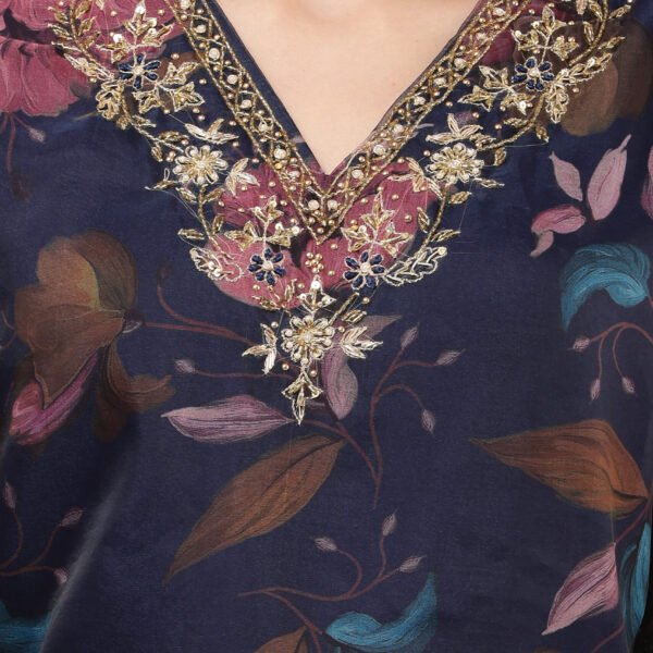 Floral Organza Navy Blue Straight Suit