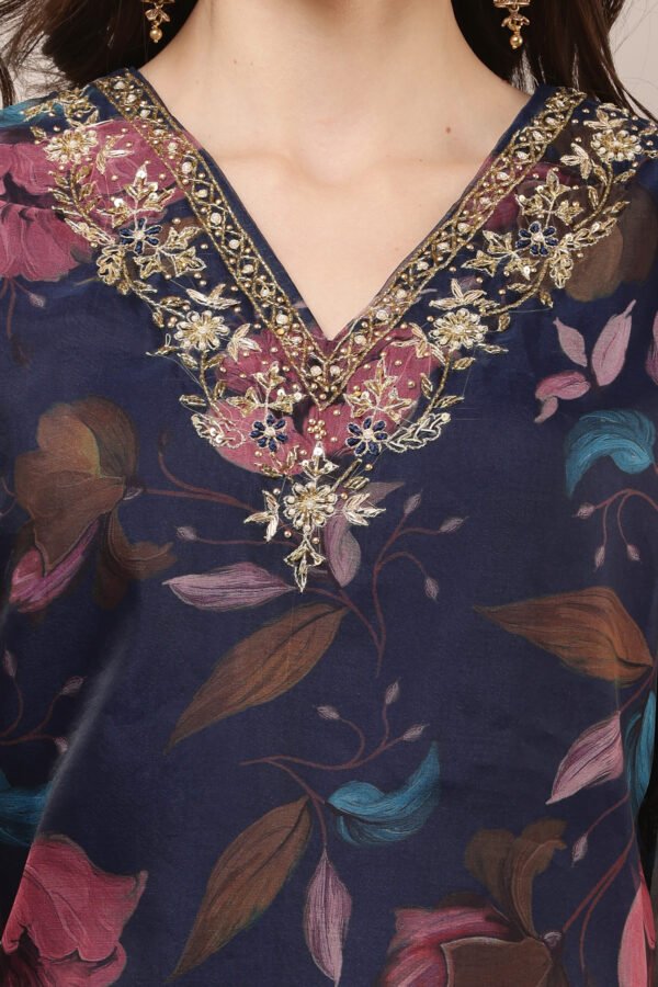 Floral Organza Navy Blue Straight Suit