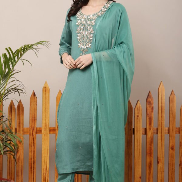 23 Jan- Maxkeystudio25841 Aqua Sage Partywear Straight Suit Set