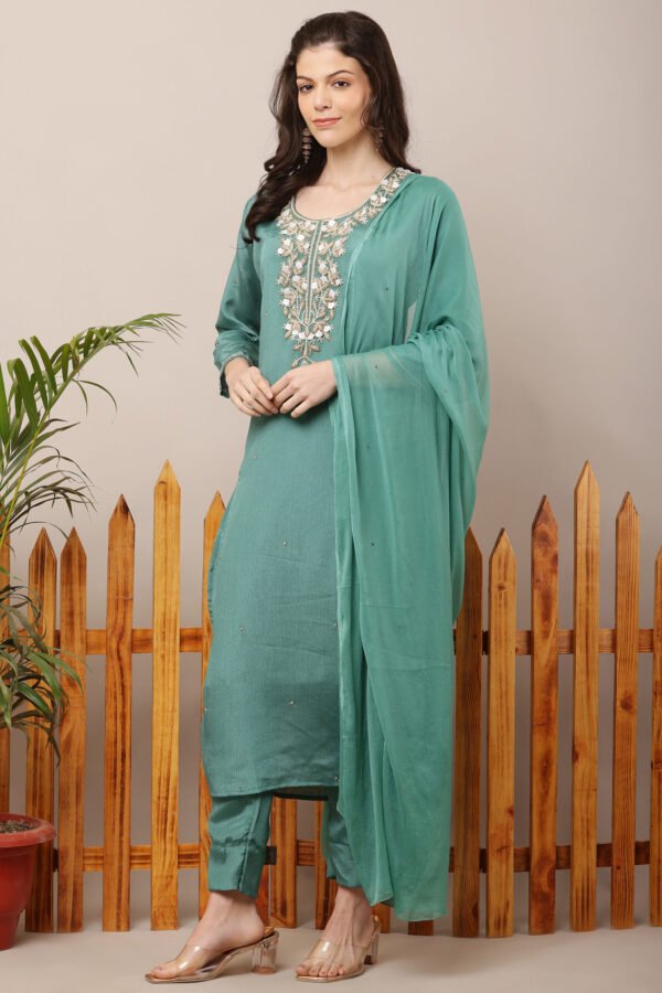 23 Jan- Maxkeystudio25841 Aqua Sage Partywear Straight Suit Set