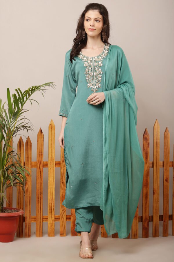 23 Jan- Maxkeystudio25842 Aqua Sage Partywear Straight Suit Set