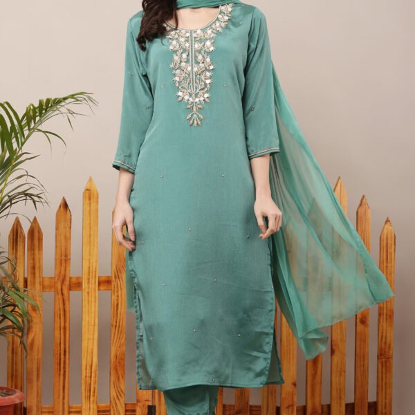 23 Jan- Maxkeystudio25844 Aqua Sage Partywear Straight Suit Set