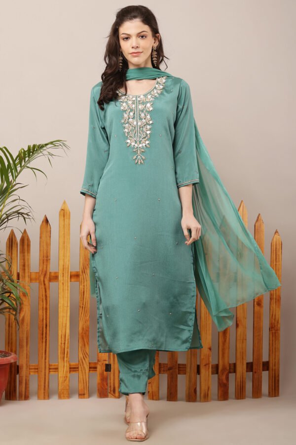23 Jan- Maxkeystudio25844 Aqua Sage Partywear Straight Suit Set