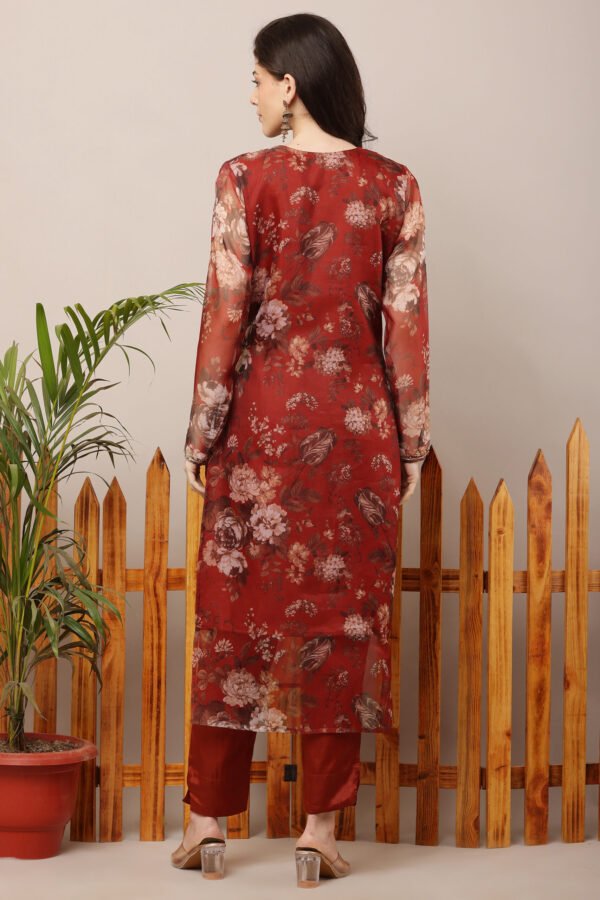 23 Jan- Maxkeystudio25848 Red Floral Organza Straight Suit Set