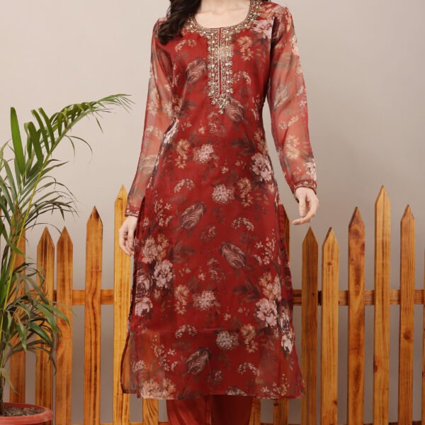 23 Jan- Maxkeystudio25852 Red Floral Organza Straight Suit Set