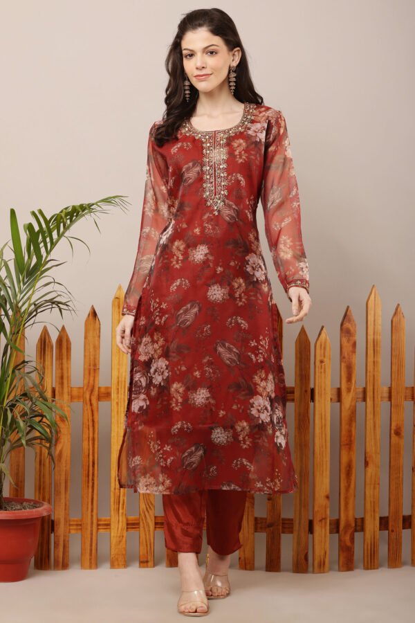 23 Jan- Maxkeystudio25852 Red Floral Organza Straight Suit Set