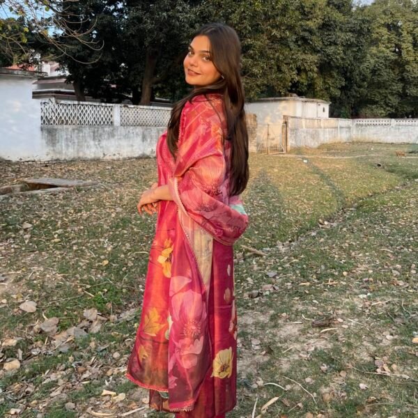IMG_7040 Raspberry Tissue Shimmer Floral Suit Set