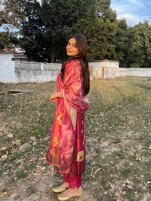 IMG_7040 Raspberry Tissue Shimmer Floral Suit Set