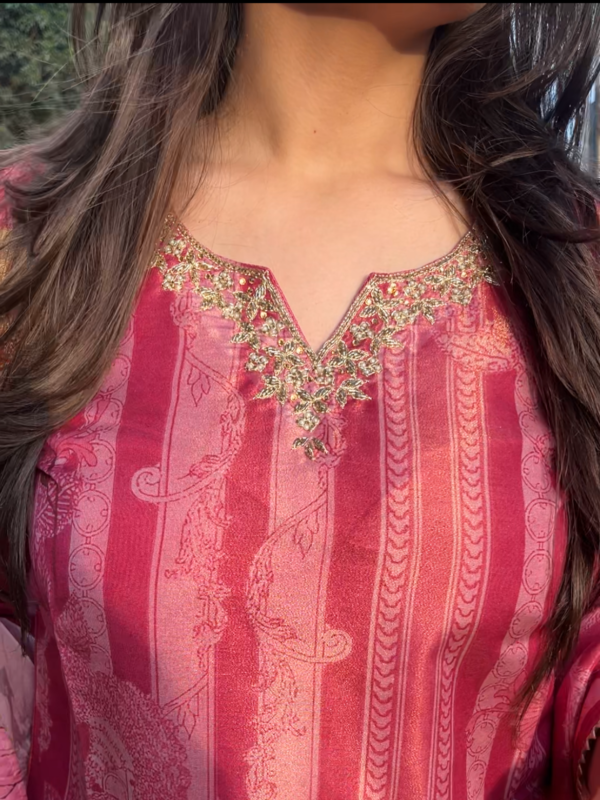 IMG_7099 Raspberry Tissue Shimmer Floral Suit Set