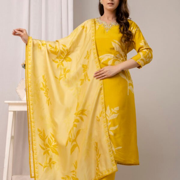 328A4683 Lemon Petal Raw Silk Embroidered Suit Set