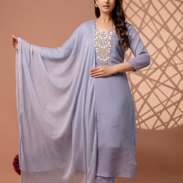 Blue Haze Embroidered Straight Suit Set