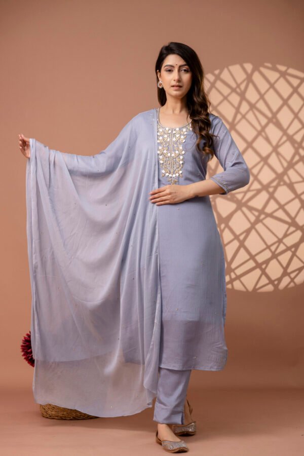 Blue Haze Embroidered Straight Suit Set