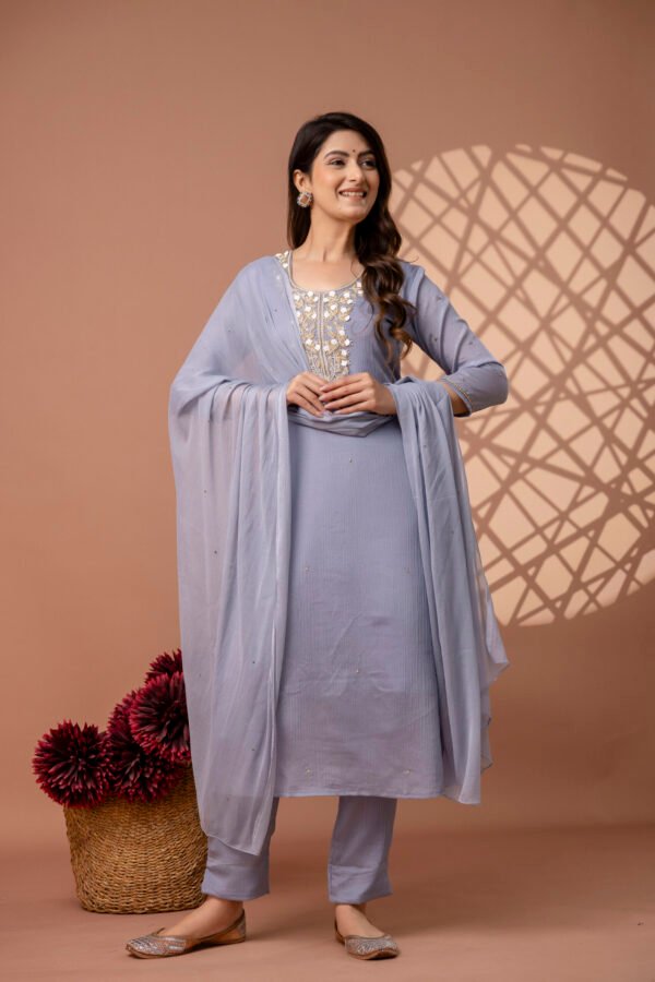 Blue Haze Embroidered Straight Suit Set