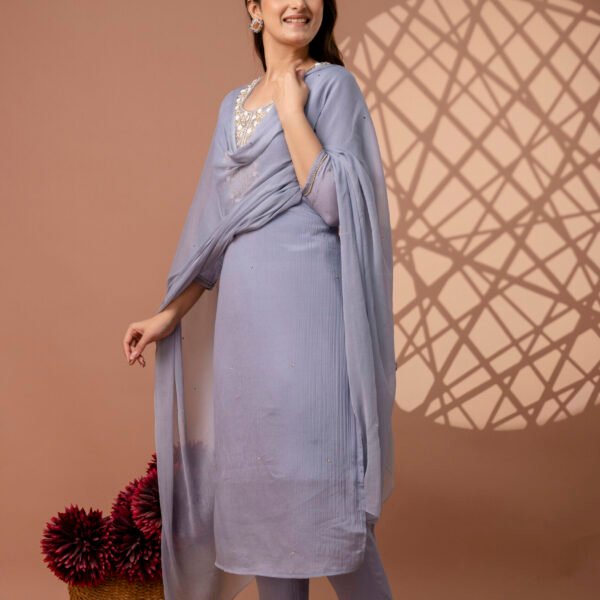 Blue Haze Embroidered Straight Suit Set