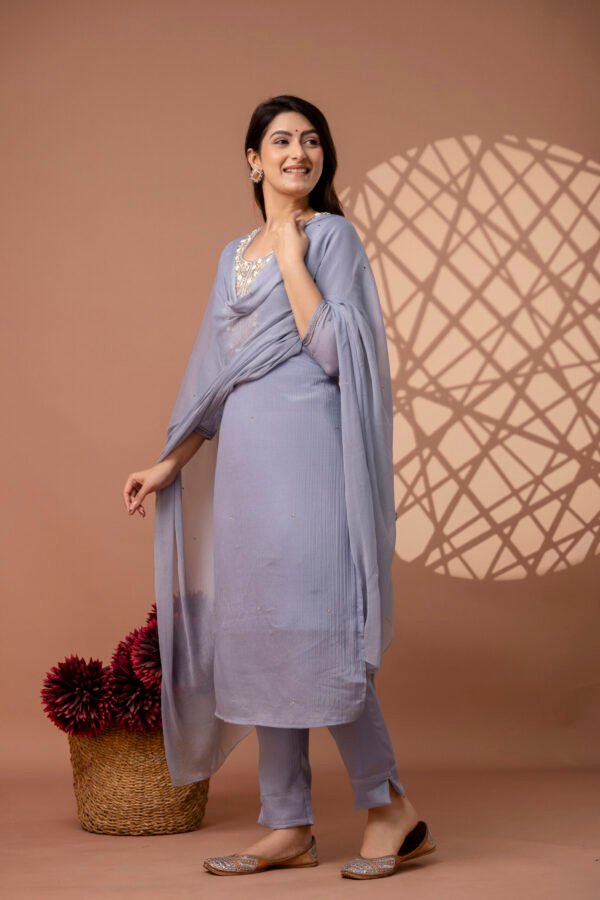 Blue Haze Embroidered Straight Suit Set