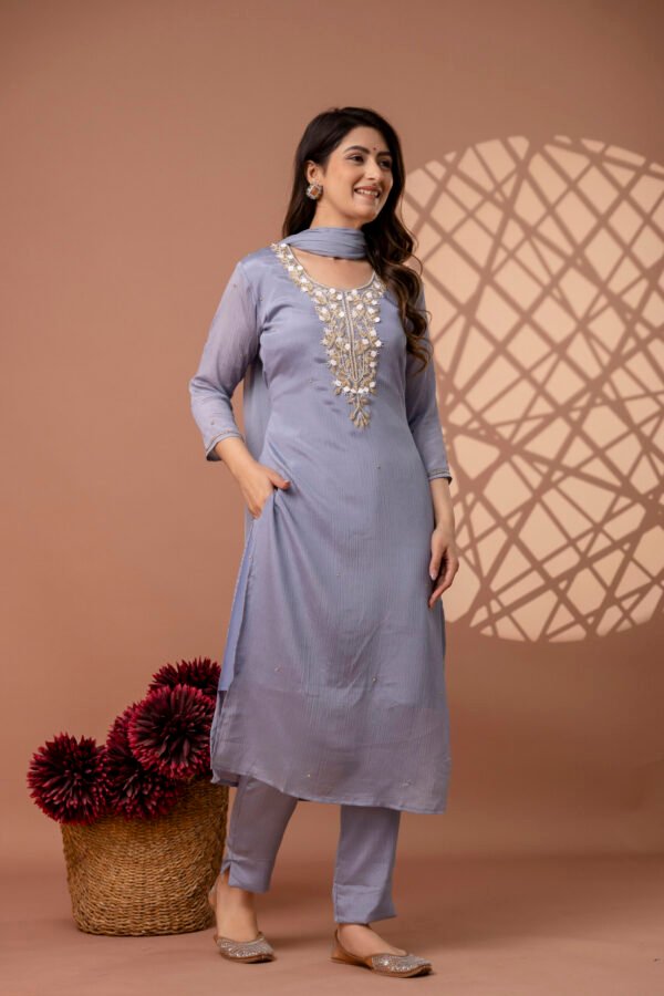 Blue Haze Embroidered Straight Suit Set