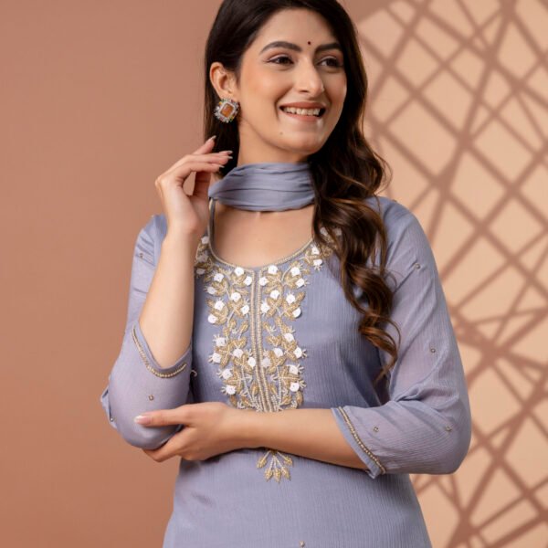 Blue Haze Embroidered Straight Suit Set