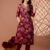328A4836 Maroon V Neck Floral Straight Suit Set