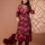 328A4841 Maroon V Neck Floral Straight Suit Set
