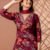328A4843 Maroon V Neck Floral Straight Suit Set