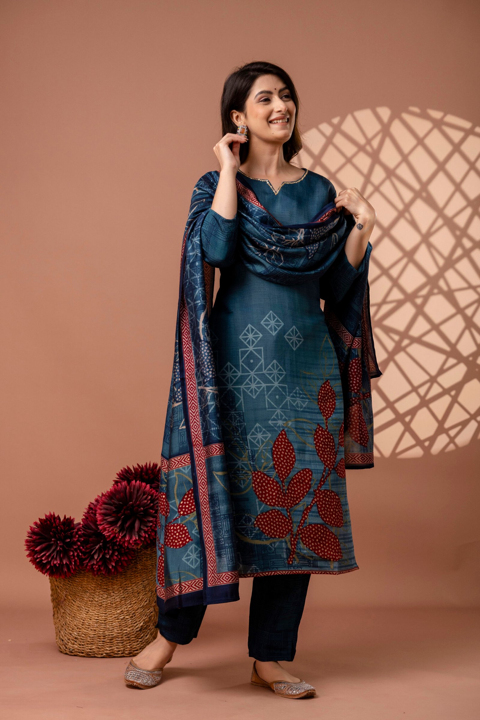 Berry Bloom Cotton Straight Suit