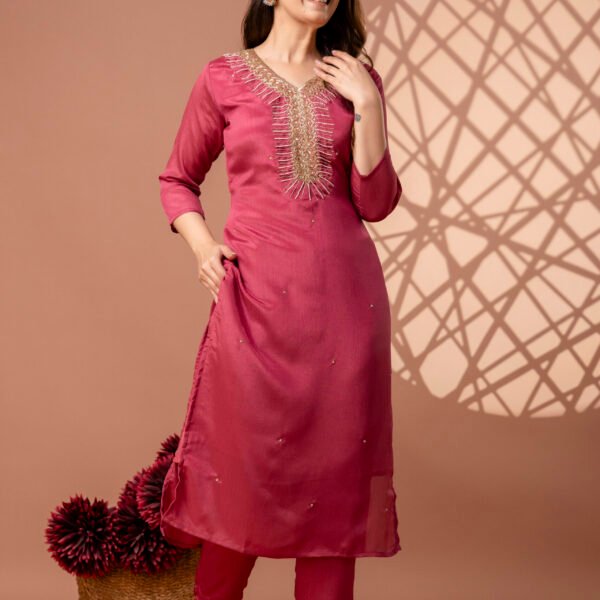 Vibrant Pink Embroidered Straight Suit Set