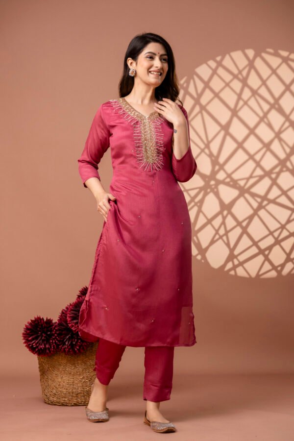 Vibrant Pink Embroidered Straight Suit Set