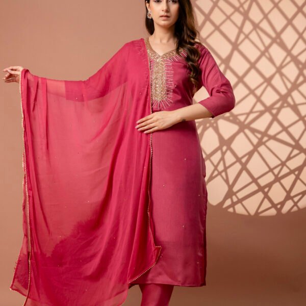 Aqua Embrace Embroidered Straight Suit Set